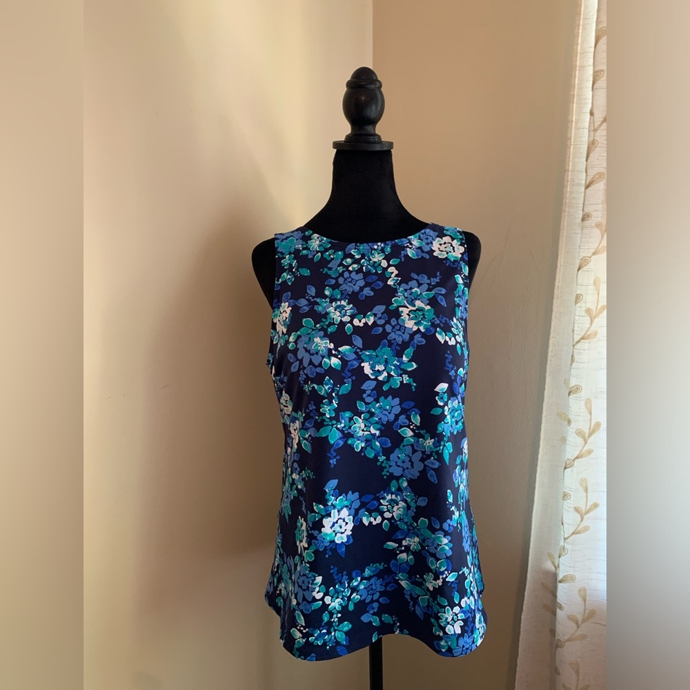 Lands' End Floral Tankini Top - Navy and Teal